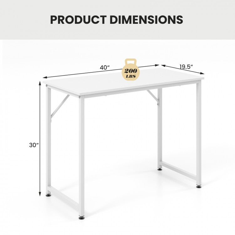 40 Inch Small Computer Desk with Heavy-duty Metal Frame-White