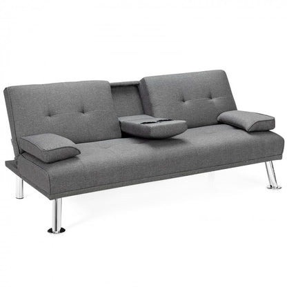 Canapé-lit futon convertible pliable en tissu avec 2 porte-gobelets