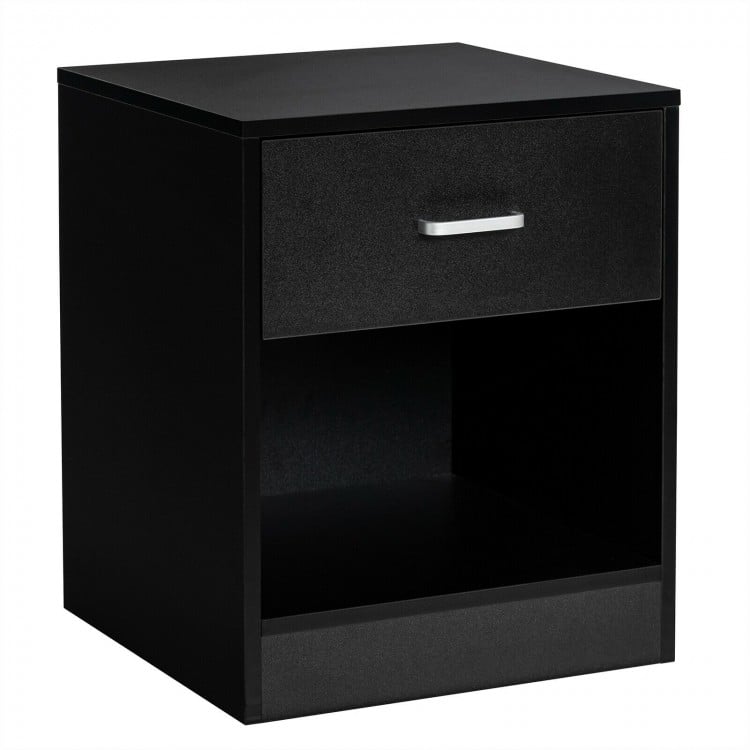 2-Tier Modern Wooden Nightstand with Storage Drawer and Open Cabinet