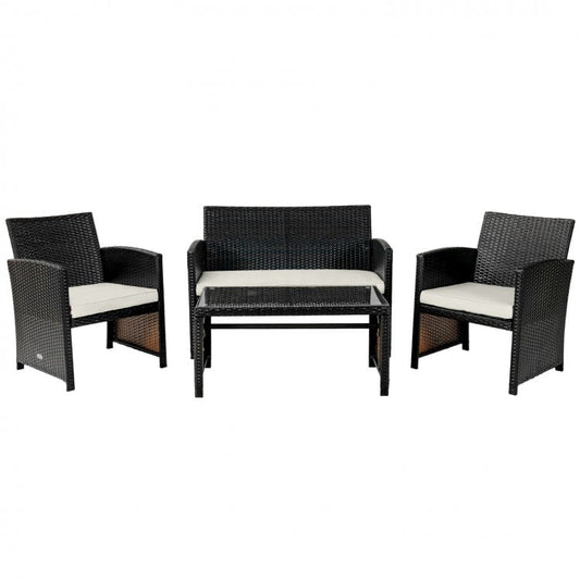 4 Pieces Patio Rattan Cushioned Furniture Set