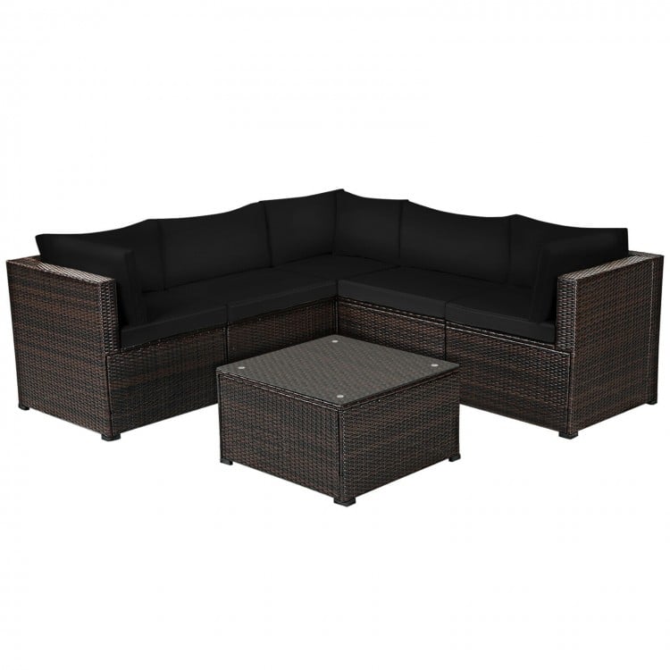 6 Pieces Rattan Patio Sectional Sofa Set with Cushions for 4-5 Person