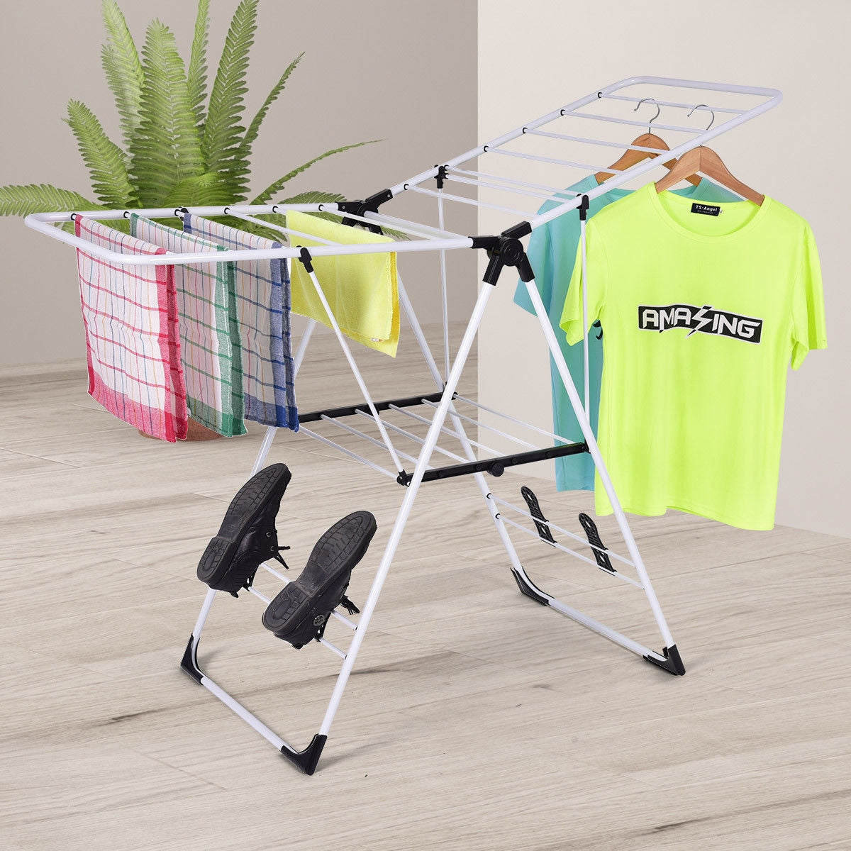 Two Tier Storage Drying Rack Portable 2-Tier Clothes Drying Rack - Foldable & Multi-Functional ...