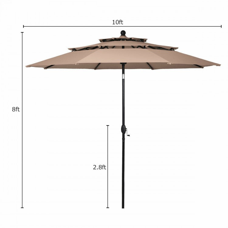 10ft 3 Tier Outdoor Patio Umbrella with Double Vented