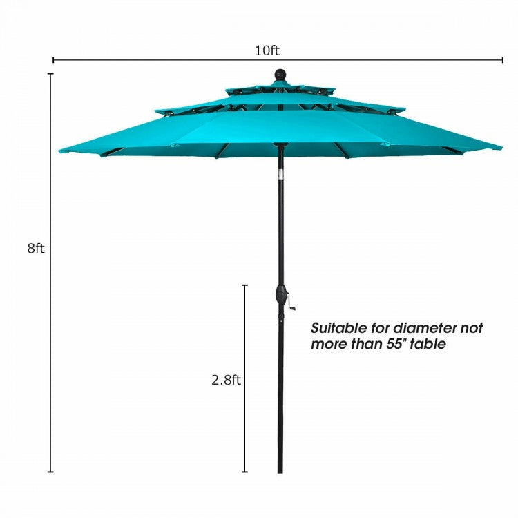 Parasol d'extérieur à 3 niveaux de 10 pieds avec double ventilation