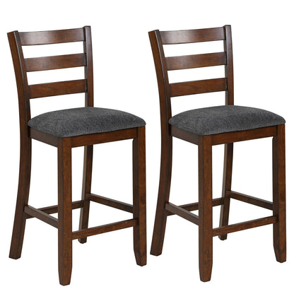 2 Pieces Counter Height Chairs with Fabric Seat and Rubber Wood Legs