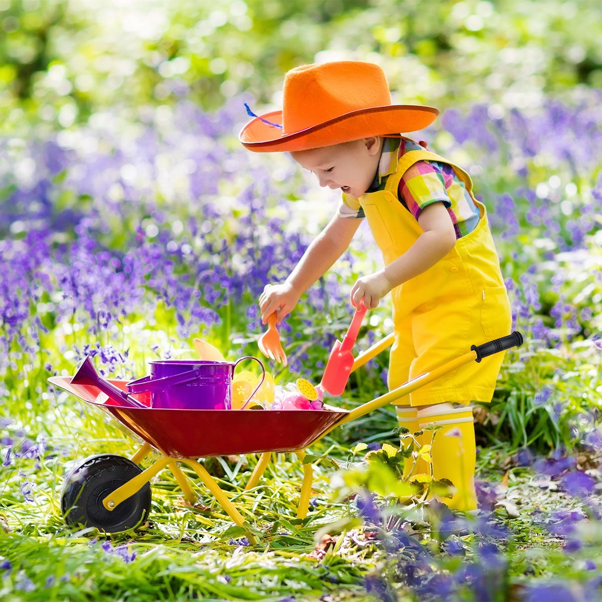 Brouette en métal pour enfants, jouet d'extérieur pour jardin et arrière-cour - Rouge