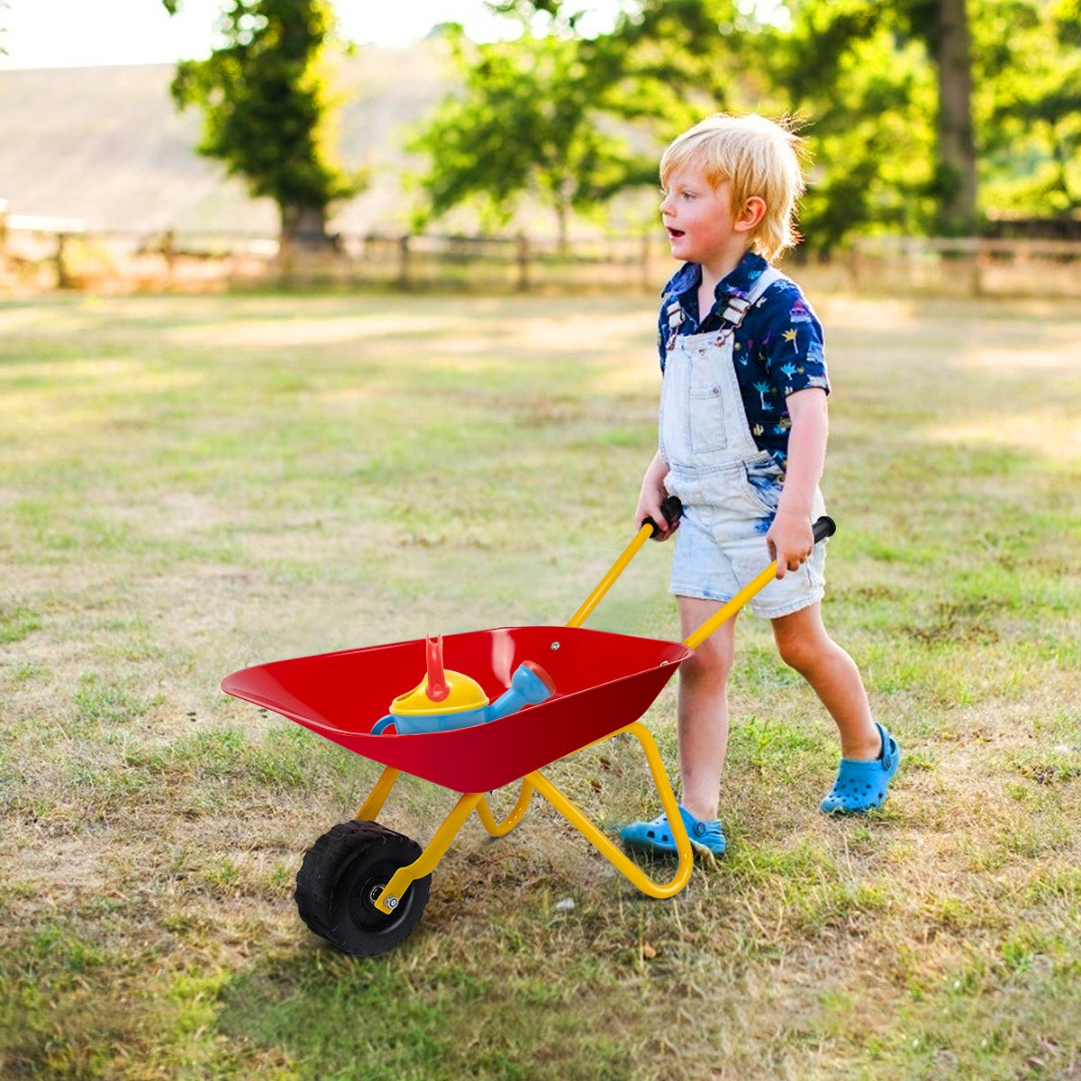 Brouette en métal pour enfants, jouet d'extérieur pour jardin et arrière-cour - Rouge