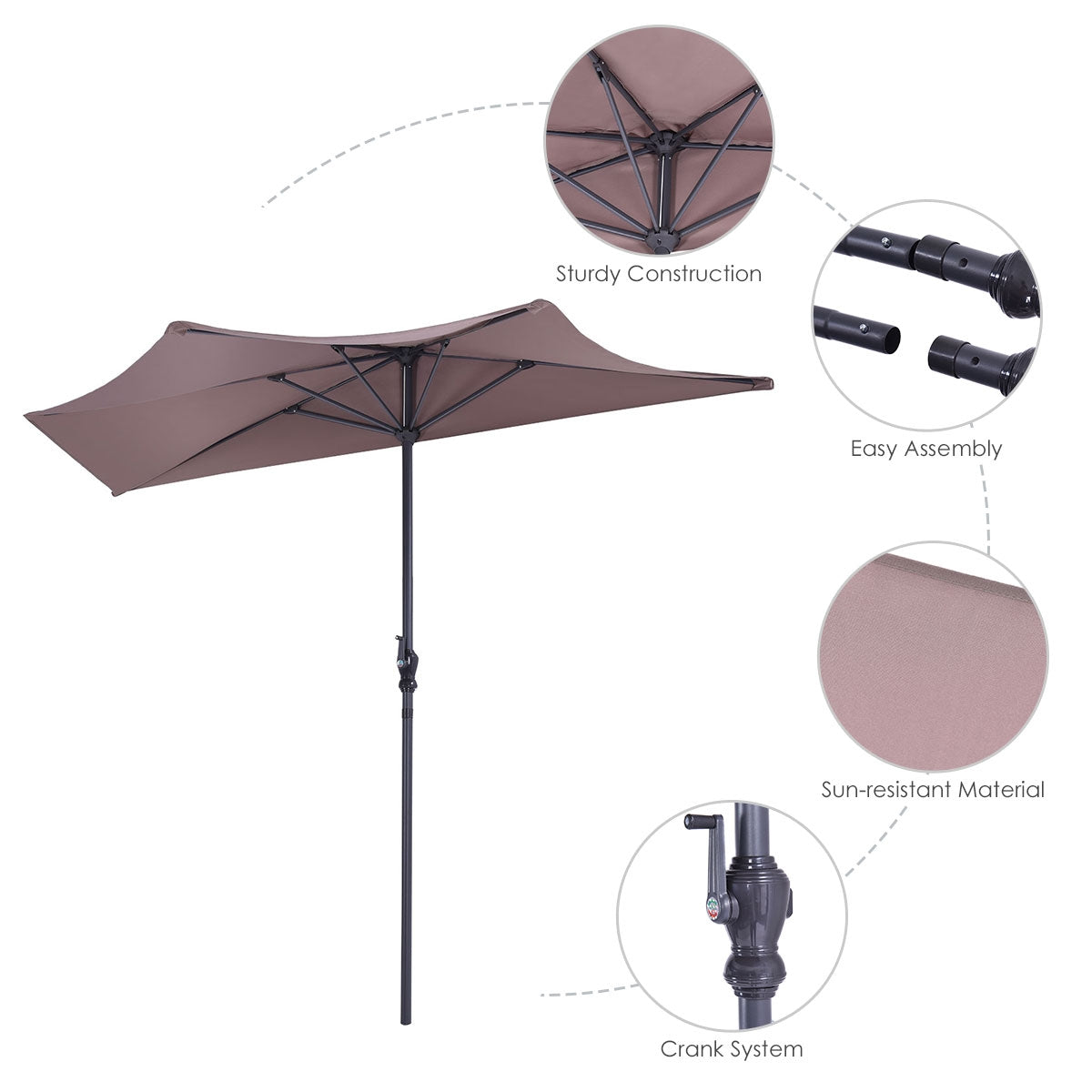 9' Half Round Patio Umbrella Sunshade without Weight Base