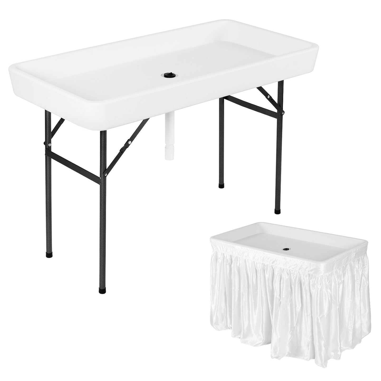 4 Feet Plastic Party Ice Folding Table with Matching Skirt-White