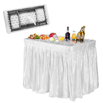 4 Feet Plastic Party Ice Folding Table with Matching Skirt-White