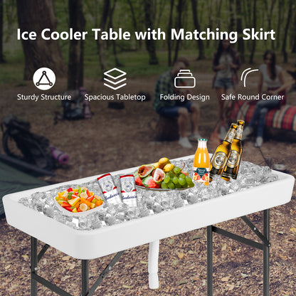 4 Feet Plastic Party Ice Folding Table with Matching Skirt-White