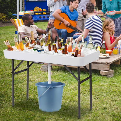 4 Feet Plastic Party Ice Folding Table with Matching Skirt-White