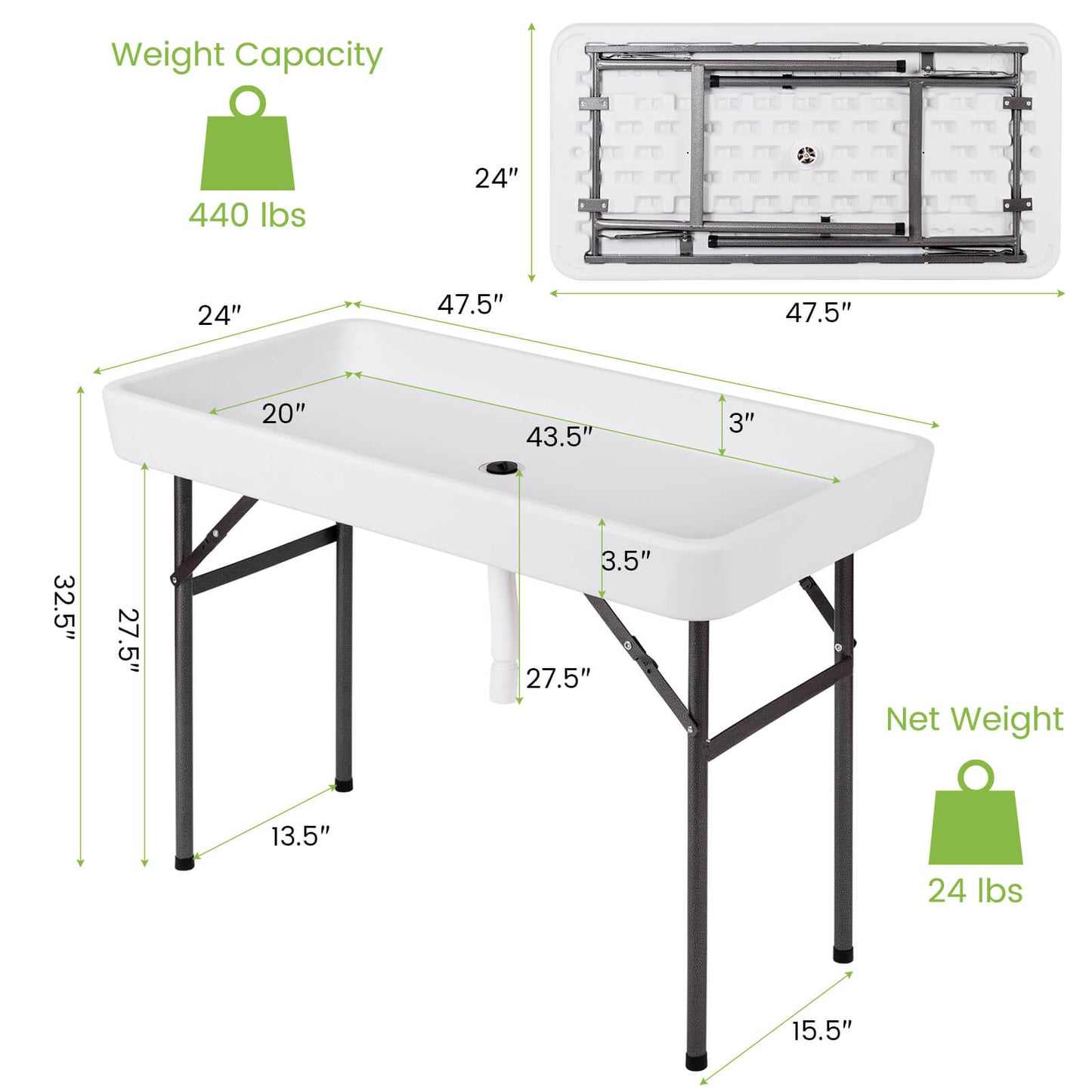 4 Feet Plastic Party Ice Folding Table with Matching Skirt-White