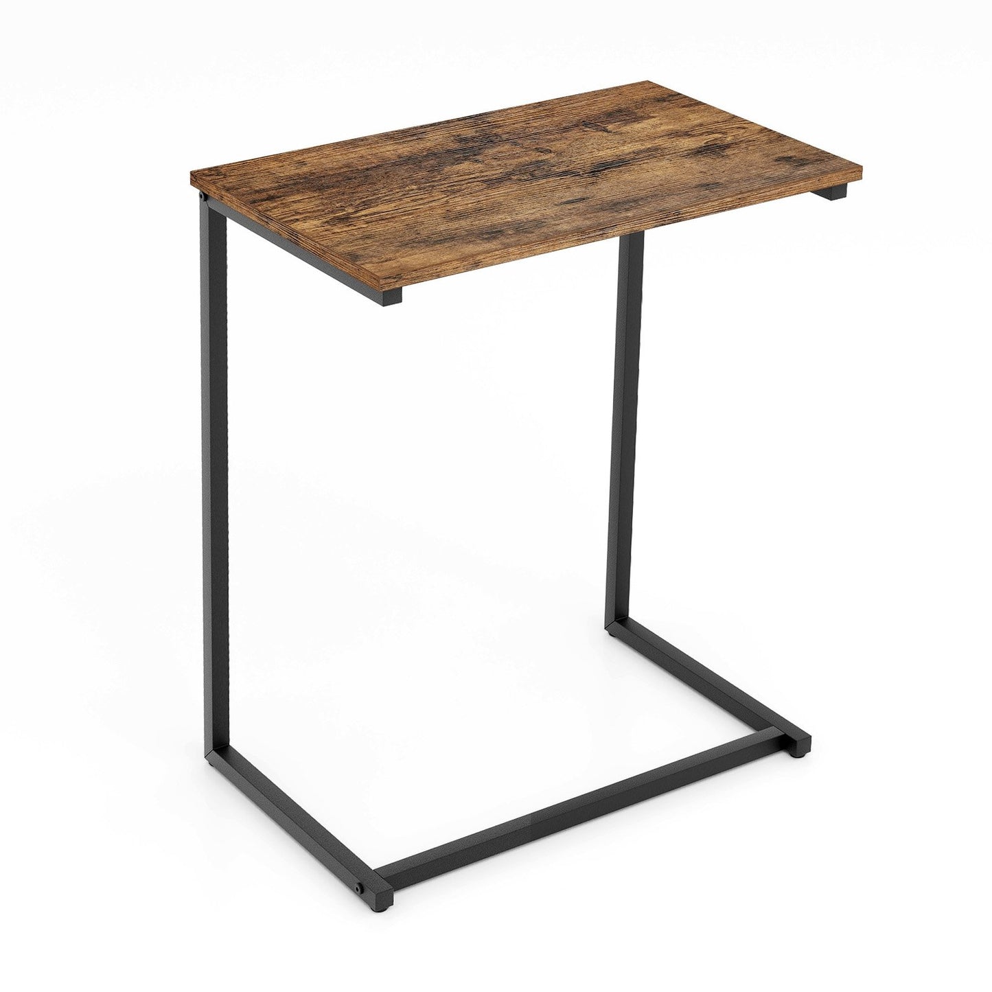 C-shaped Industrial End Table with Metal Frame-Rustic Brown