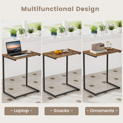 Table d'appoint industrielle en forme de C avec cadre en métal - Brun rustique