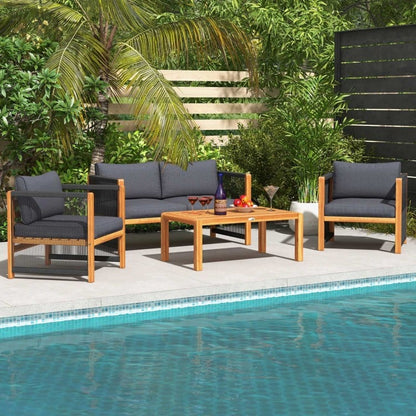 4 Pieces Acacia Wood Outdoor Patio Furniture Set