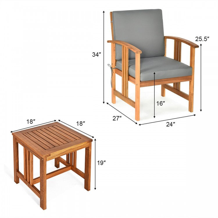 Ensemble de 3 meubles de patio d'extérieur en bois massif