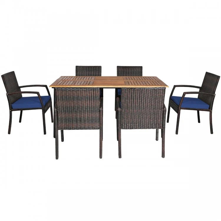 7Pcs Patio Rattan Cushioned Dining Set with Umbrella Hole