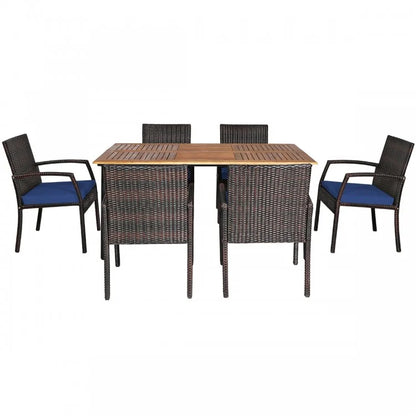 7Pcs Patio Rattan Cushioned Dining Set with Umbrella Hole