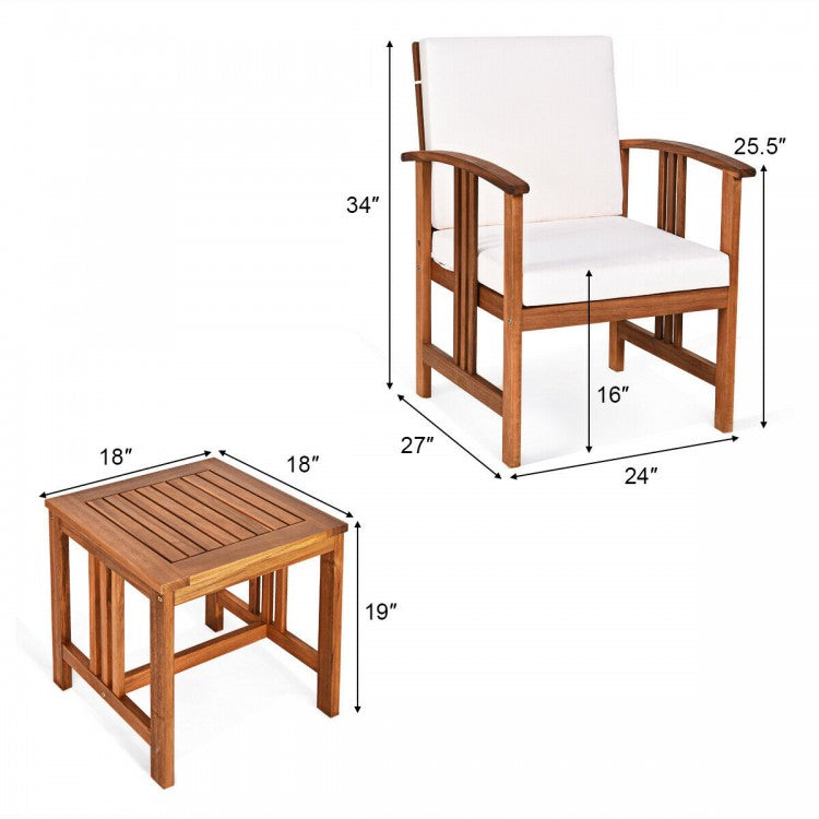 Ensemble de 3 meubles de patio d'extérieur en bois massif