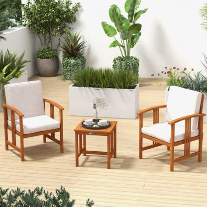 3 Pcs Solid Wood Outdoor Patio Sofa Furniture Set