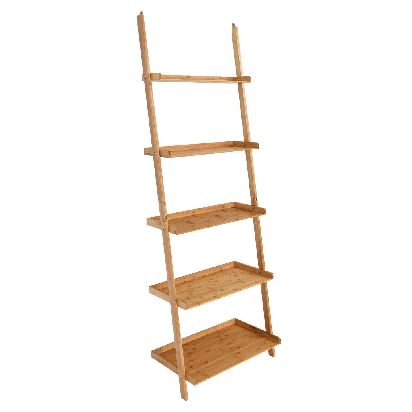 5-Tier Ladder Shelf Bamboo Bookshelf Wall-Leaning Storage Display Plant Stand