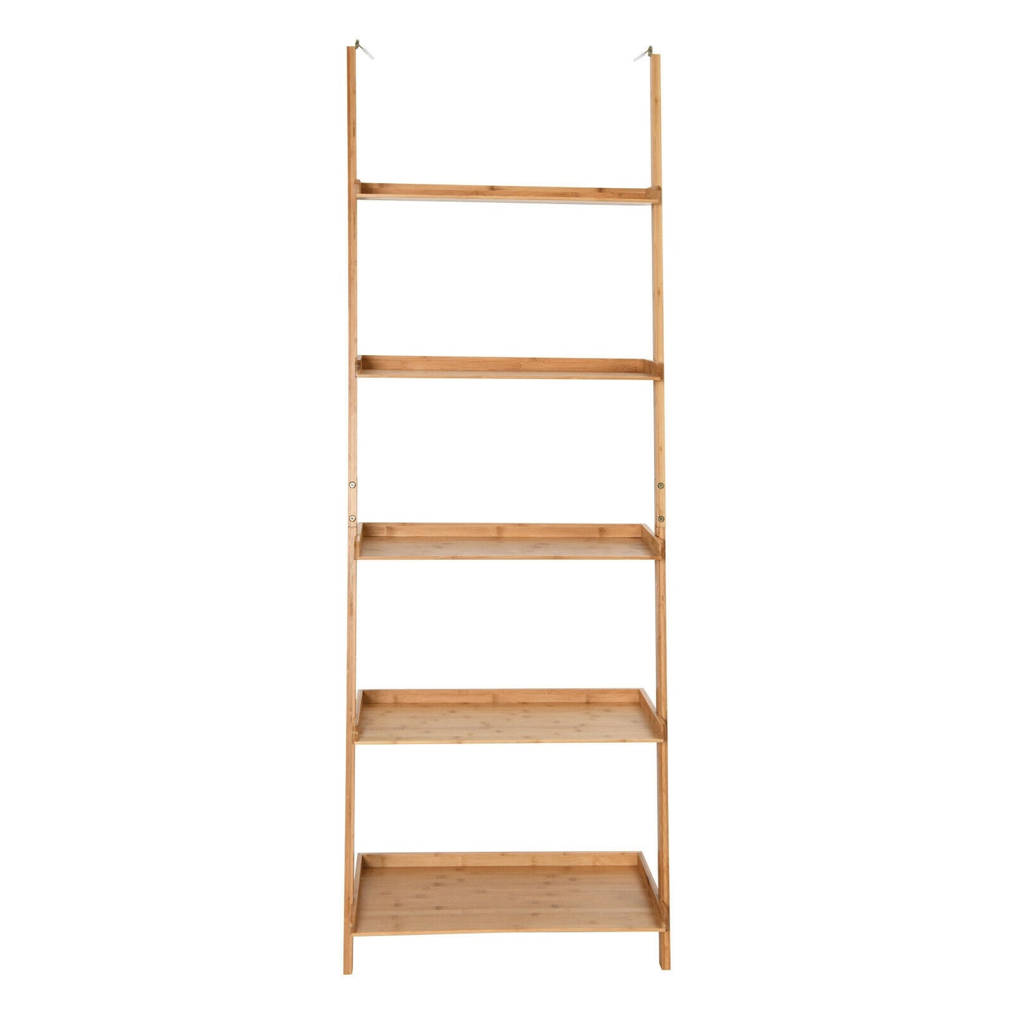 5-Tier Ladder Shelf Bamboo Bookshelf Wall-Leaning Storage Display Plant Stand