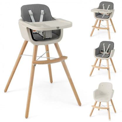 3-in-1 Convertible Wooden High Chair with Cushion