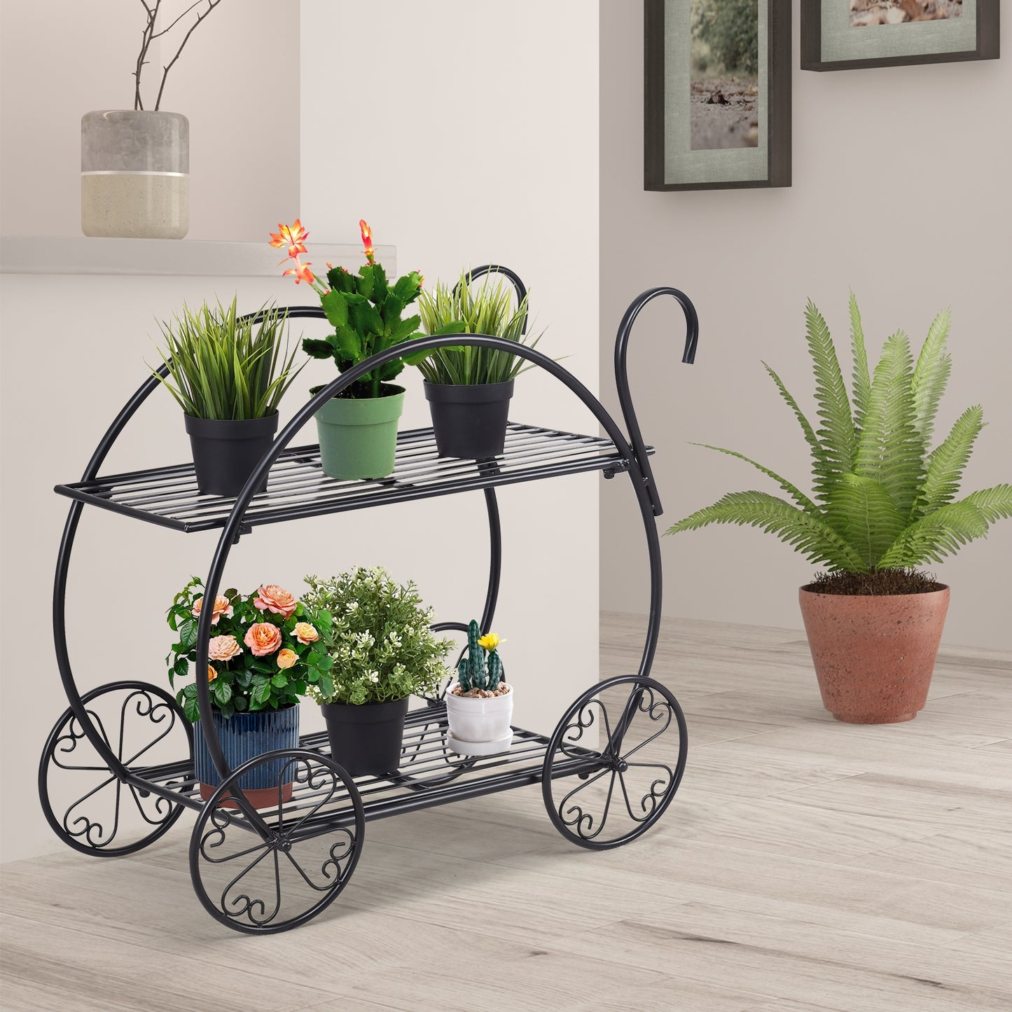 Support pour plantes en métal robuste pour chariot à fleurs