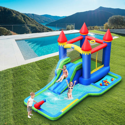 Château gonflable avec toboggan aquatique et mur d'escalade et souffleur de 580 W