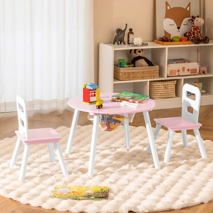 Ensemble table et chaises pour enfants en bois avec rangement central en maille