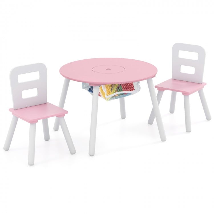 Ensemble table et chaises pour enfants en bois avec rangement central en maille