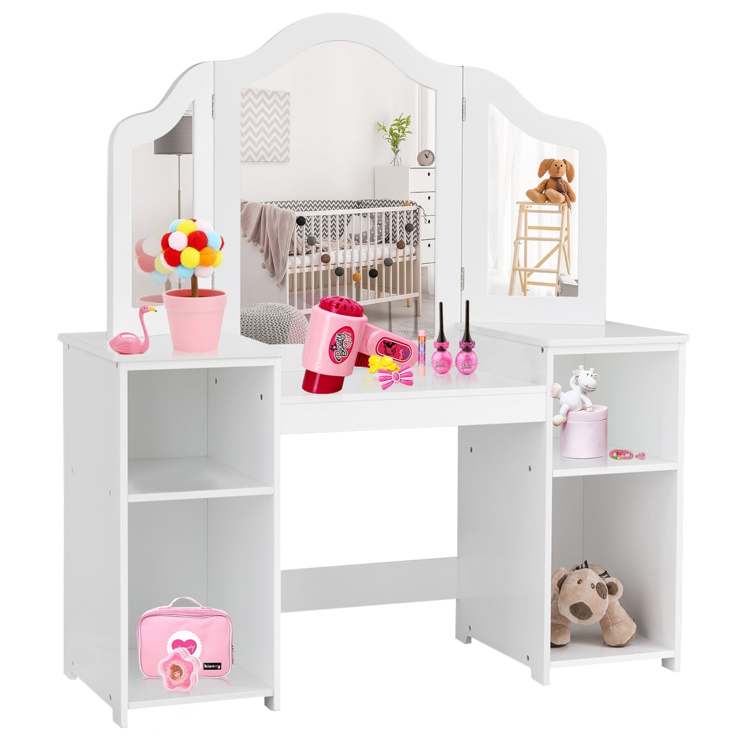 Kids Tri Folding Mirror Makeup Dressing Vanity Table Set