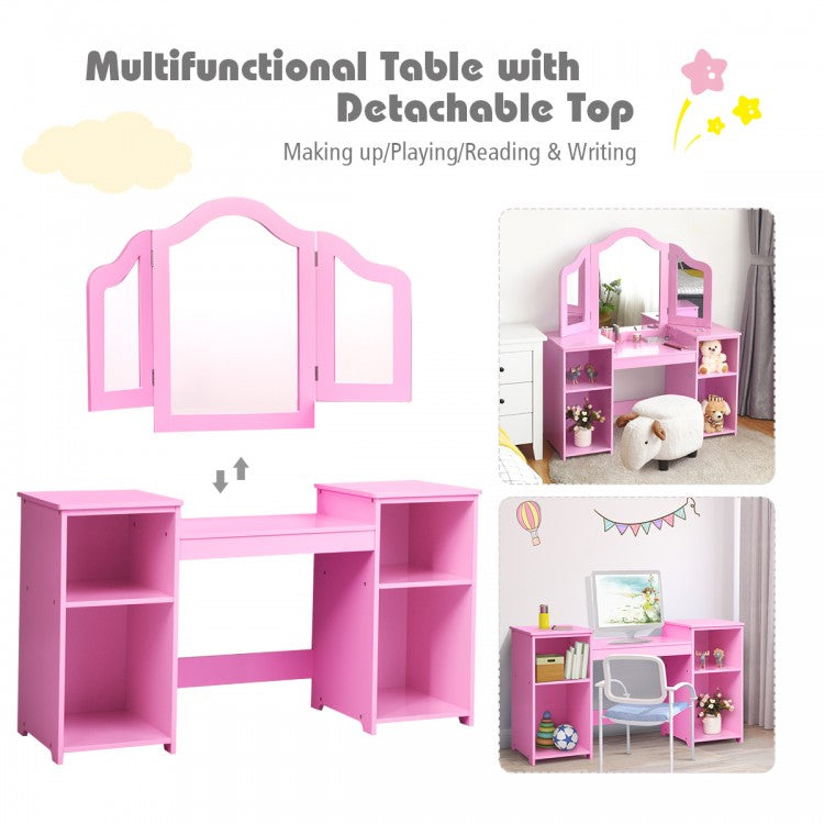 Kids Tri Folding Mirror Makeup Dressing Vanity Table Set