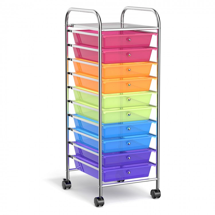 10 Drawer Rolling Storage Cart Organizer with 4 Universal Casters