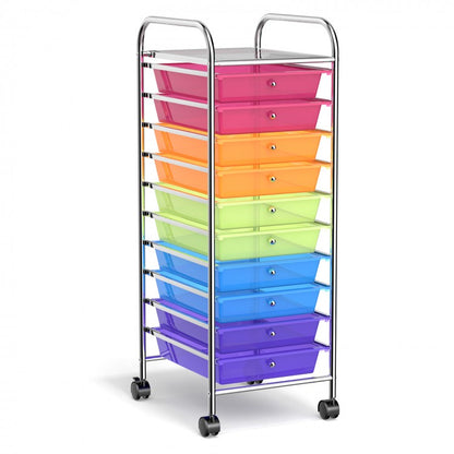 10 Drawer Rolling Storage Cart Organizer with 4 Universal Casters