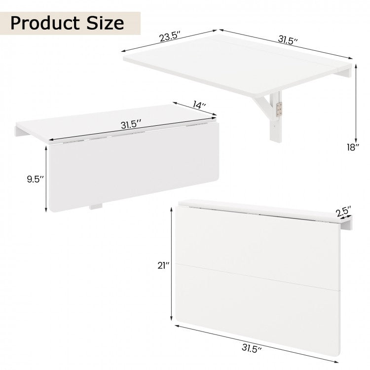 Table murale pliante de 31,5 x 23,5 pouces pour petits espaces