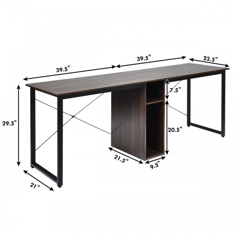 Bureau d'ordinateur de 79 pouces pour 2 personnes avec plateau de travail spacieux et armoire