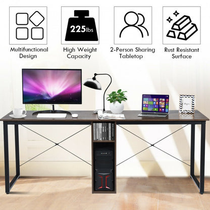 2-Person 79 Inch Computer Desk with Spacious Desktop and Cabinet