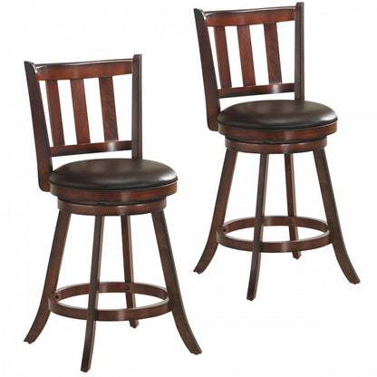 Set of 2 Wood Swivel Counter Height Dining Pub Bar Stools with PVC Cushioned Seat