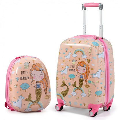 Ensemble de 2 valises pour enfants avec valise à roulettes et sac à dos - Rose