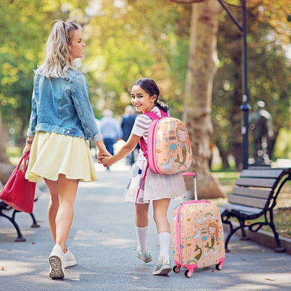 Ensemble de 2 valises pour enfants avec valise à roulettes et sac à dos - Rose