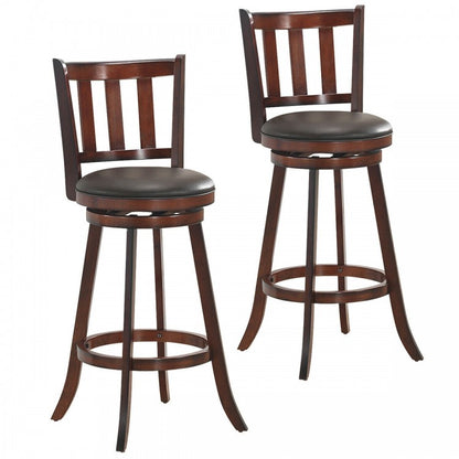 Set of 2 Wood Swivel Counter Height Dining Pub Bar Stools with PVC Cushioned Seat