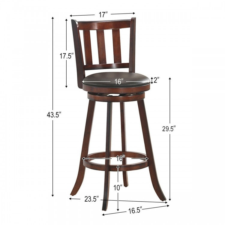 Set of 2 Wood Swivel Counter Height Dining Pub Bar Stools with PVC Cushioned Seat