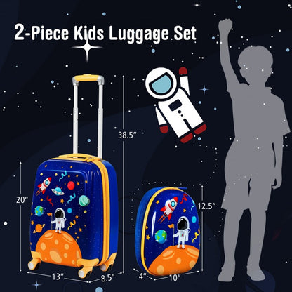 2 Pieces Kids Luggage Set Rolling Suitcase and Backpack-Pink