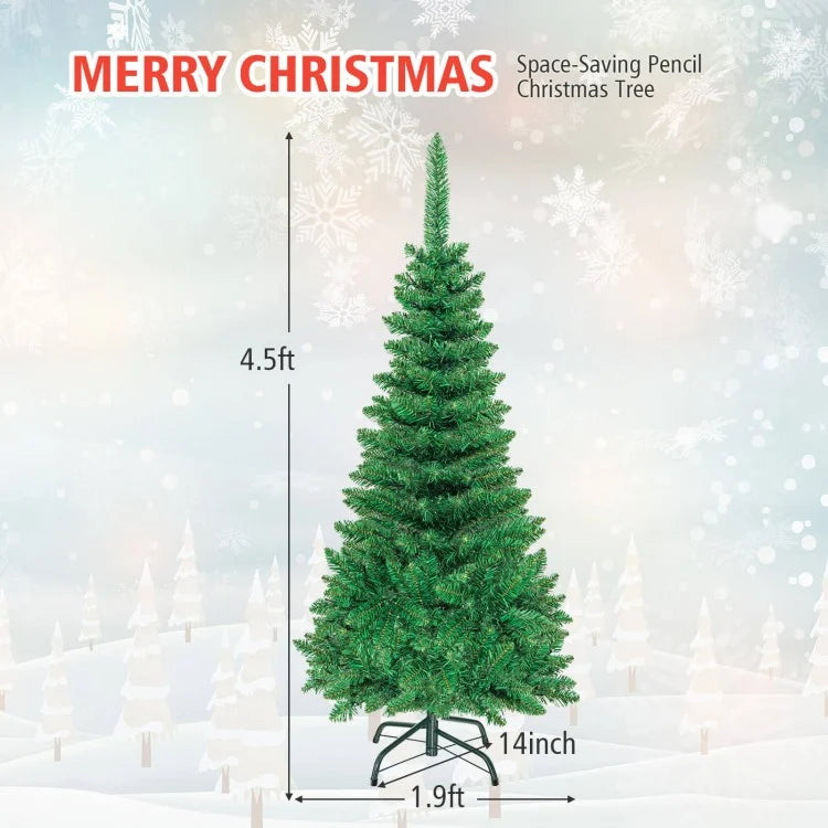 4.5/7.5 Feet Pre-Lit Hinged Artificial Pencil Christmas Tree