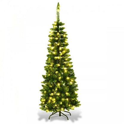 4.5/7.5 Feet Pre-Lit Hinged Artificial Pencil Christmas Tree