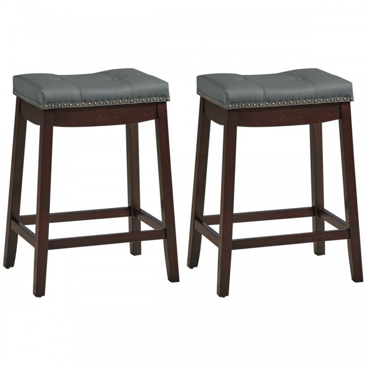 Set of 2 24-Inch Height Backless Counter Stool with Footrest