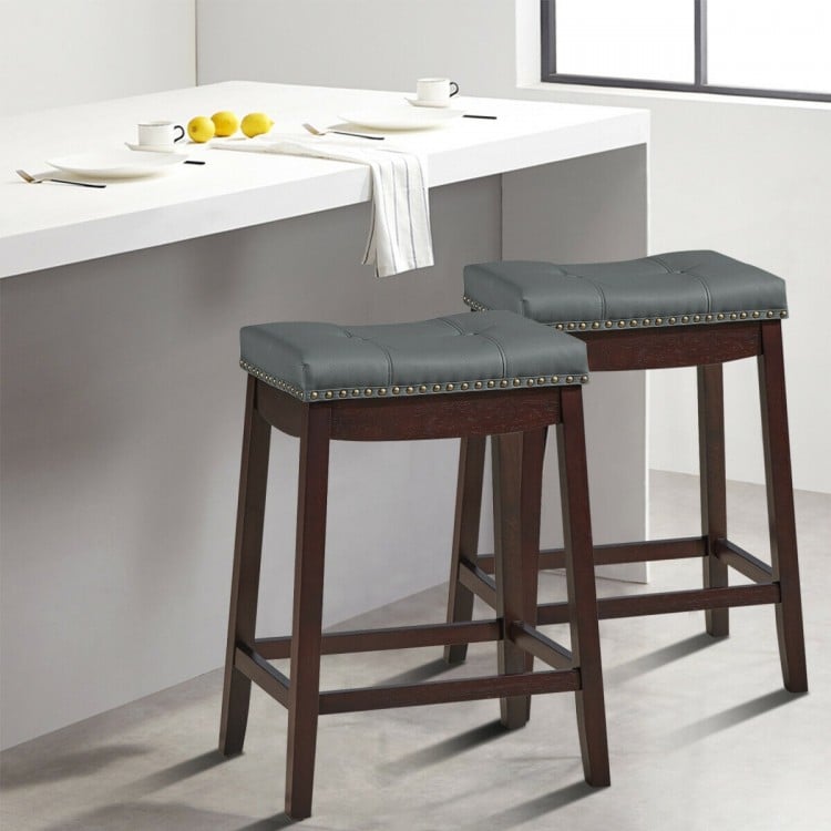 Set of 2 24-Inch Height Backless Counter Stool with Footrest