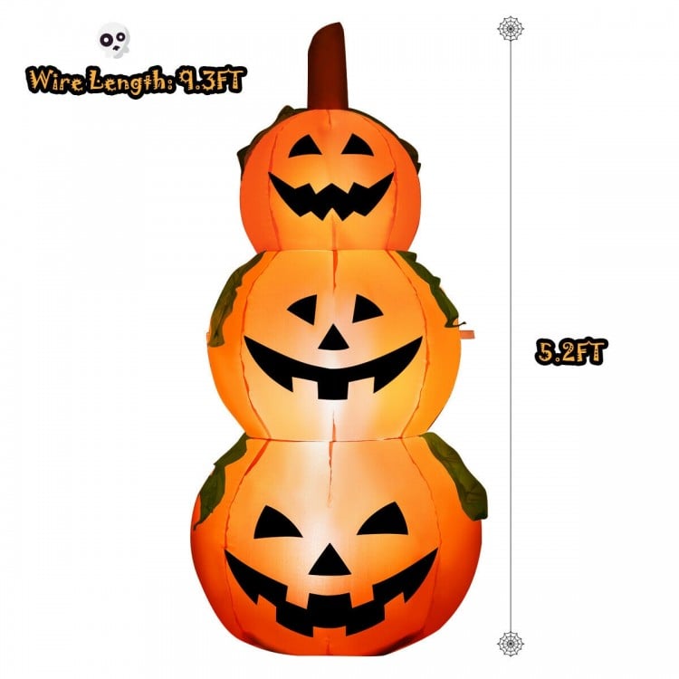 3-Pumpkin Stack Halloween Inflatable with Internal LED Bulbs and Waterproof Fan